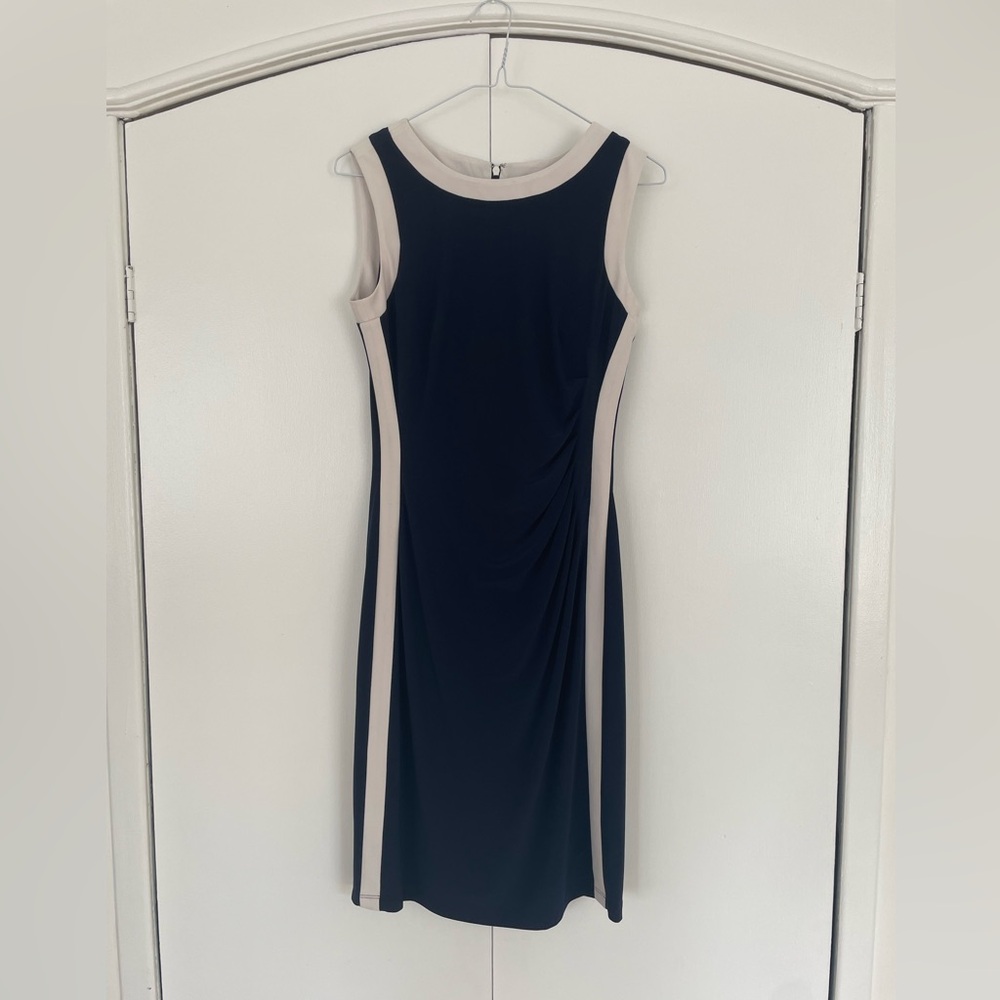 Ralph Lauren Navy Blue and White Sheath Midi Dress size 4
